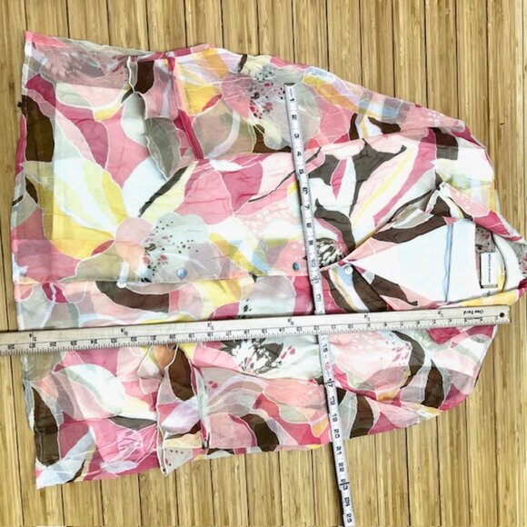 Alfred Dunner  Blouse sheer polyesters Button up, llined pink white yellow (52) - Picture 5 of 6